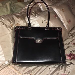 Black briefcase satchel with red accents